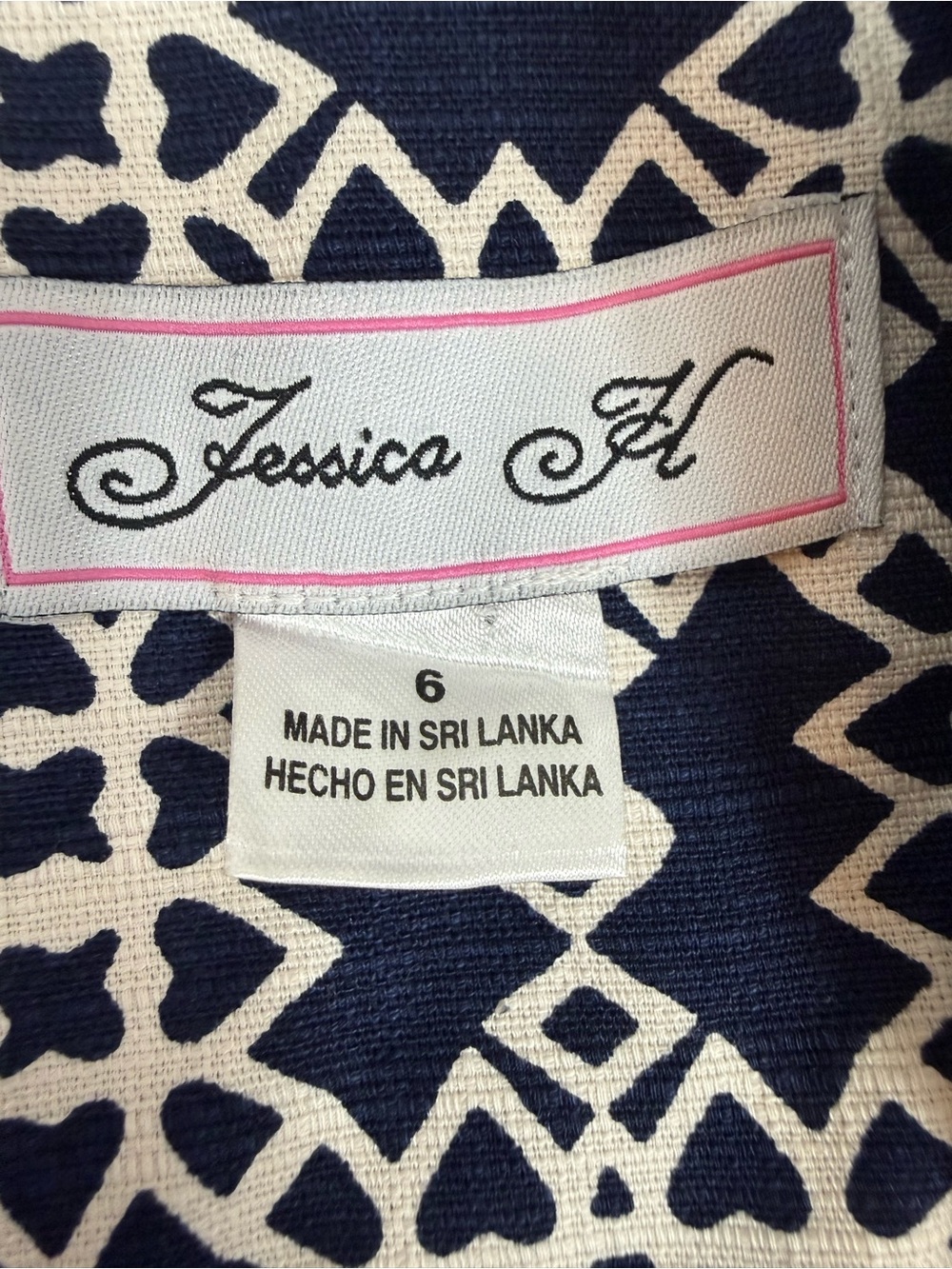 Jessica Navy Tile-Print Sleeveless Dress with Pink Trim - Picture 9 of 11